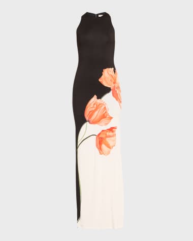 Alice + Olivia Pania Two-Tone Floral Maxi Dress