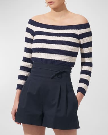 Carolina Herrera Off-The-Shoulder Long-Sleeve Striped Knit Top