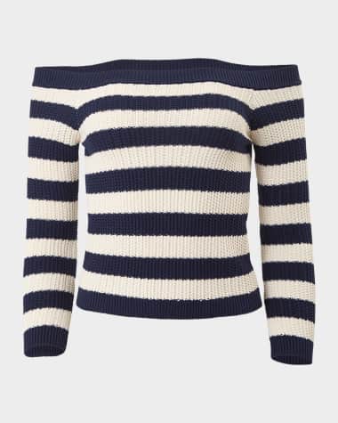 Carolina Herrera Off-The-Shoulder Long-Sleeve Striped Knit Top