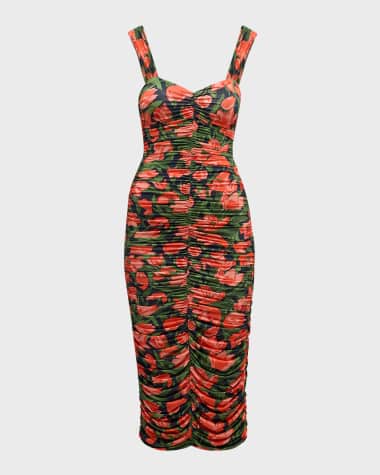 Carolina Herrera Floral-Print Ruched Midi Dress