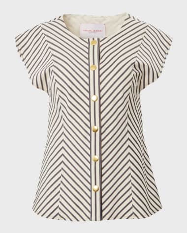 Carolina Herrera Stripe Cap-Sleeve Top