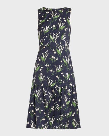 Carolina Herrera Floral Print Midi Dress with Flounce Hemline