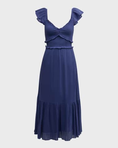LoveShackFancy Katina Flutter-Sleeve Ruffle-Trim Cotton Midi Dress