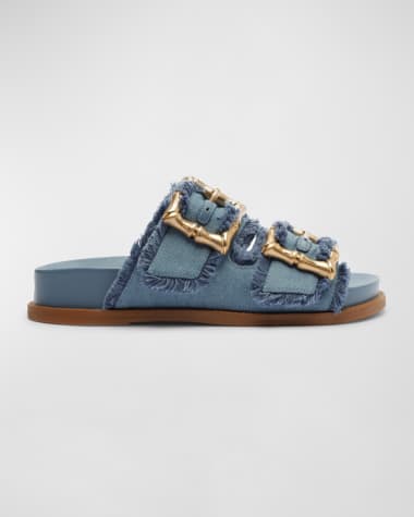 Schutz Enola Frayed Dual-Buckle Slide Sandals