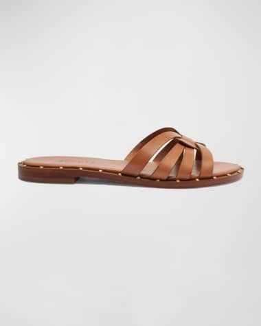 Schutz Phoenix Studded Leather Flat Sandals