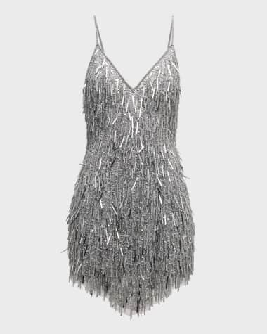 Liv Foster Sleeveless Sequin & Bead Fringe Mini Dress