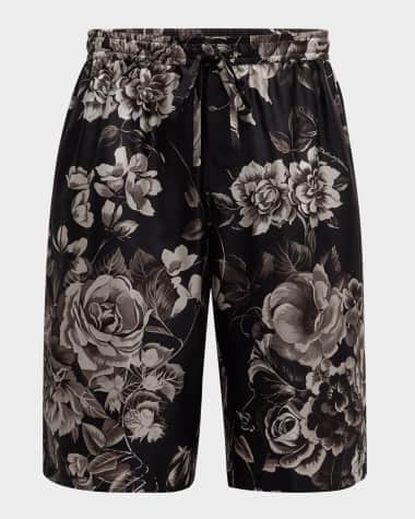 Dolce&Gabbana Men's Floral Silk Drawstring Shorts