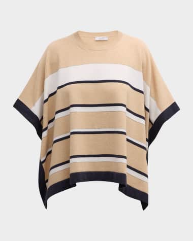 Peserico Striped Chain-Trim Handkerchief Cape