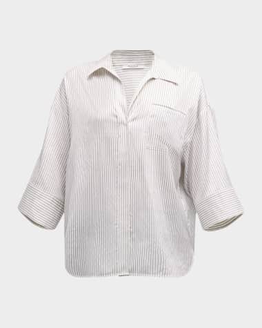 Peserico Oversized Striped Silk-Cotton Shirt