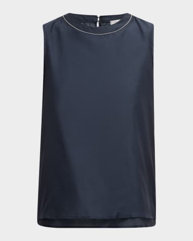 Peserico Sleeveless Crewneck Chain-Trim Top