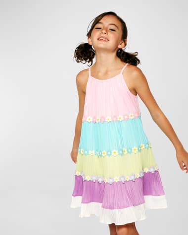 Hannah Banana Girl's Colorblock Floral-Trim Sundress, Size 7-14