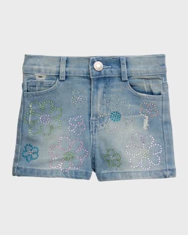 Hannah Banana Girl's Embroidered Floral Denim Shorts, Size 2T-6