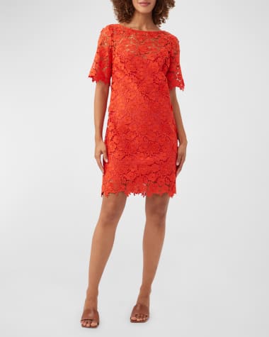 Trina Turk Sun Bateau-Neck Floral Lace Midi Dress