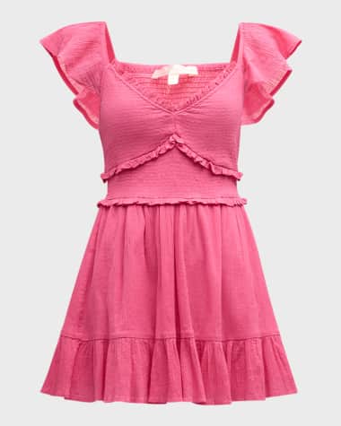 LoveShackFancy Ivella Smocked Ruffle-Sleeve Cotton Gauze Mini Dress