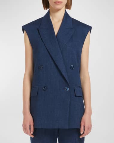 Max Mara Studio Eliche Peak-Lapel Double-Breasted Linen Vest