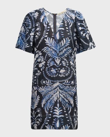 Marie Oliver Kiki Seersucker Shibori-Print Mini Dress