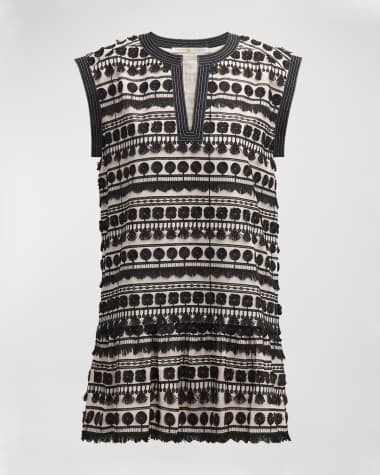 Marie Oliver Herra Floral-Embroidered Fringe-Trim Mini Dress