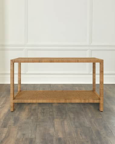 Worlds Away Newton Rattan Console Table