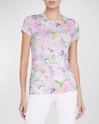 L'Agence Ressi Short-Sleeve Botanical Butterfly Tee