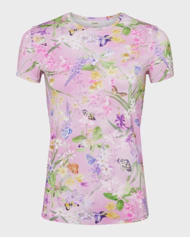 L'Agence Ressi Short-Sleeve Botanical Butterfly Tee