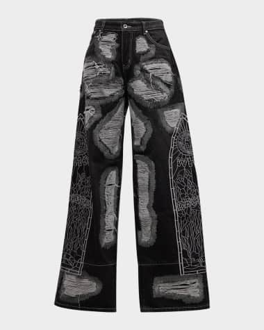 WHO DECIDES WAR Men's Darning Jeans with Side Embroidery