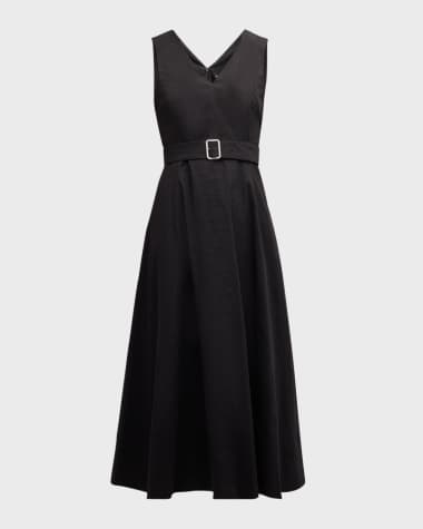Theory V-Neck Sleeveless Belted Midi Dress