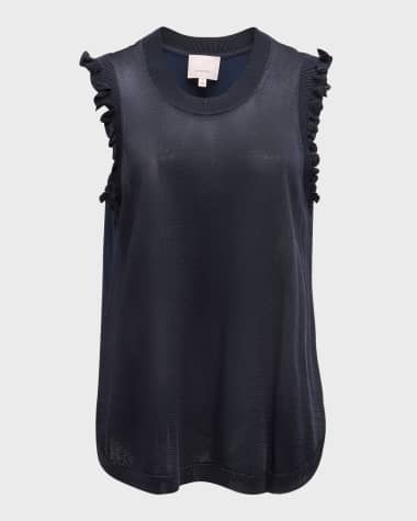 Cinq a Sept Lenore Sleeveless Knit-Front Combo Top