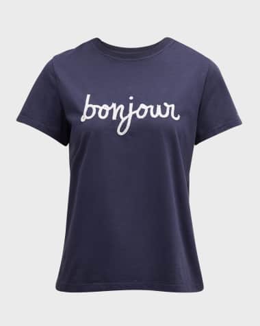 Cinq a Sept Sequined Bonjour Short-Sleeve Cotton Tee