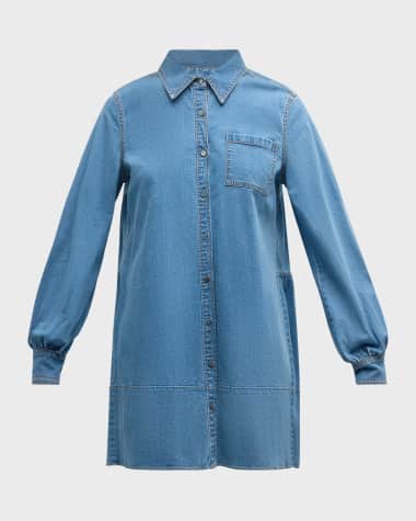 Cinq a Sept Adette Long-Sleeve Mini Denim Shift Dress