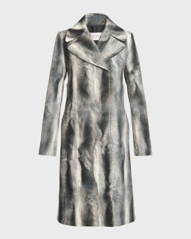 Valentino Garavani Printed Faux Fur Double-Breasted Belted Wool Coat
