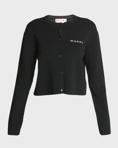 Marni Logo Embroidered Rib-Back Crop Cardigan