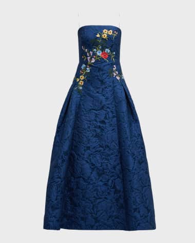 Sachin & Babi Belle Strapless Floral-Embroidered A-Line Gown