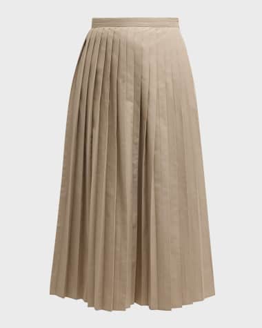 Emporio Armani Pleated Cotton Poplin Midi Skirt