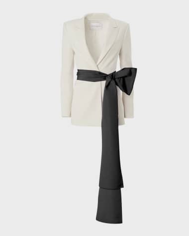 Carolina Herrera Tailored Blazer Jacket with Removable Faille Sash