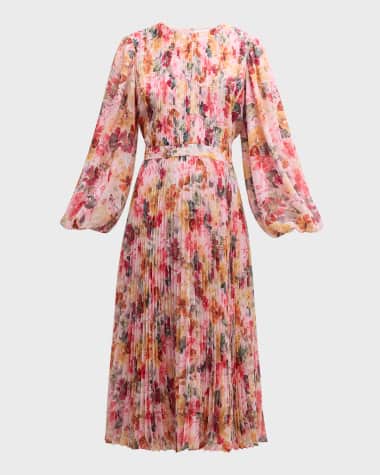 Elie Tahari The Cecilia Pleated Floral-Print Midi Dress