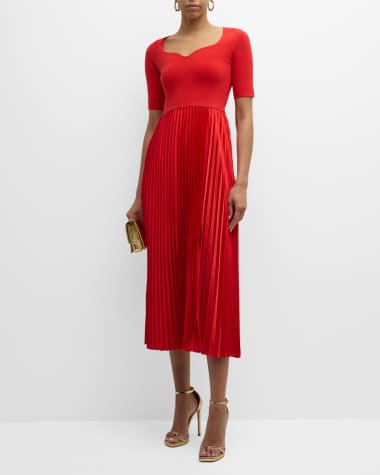 Elie Tahari The Luella Pleated Sweetheart Sweater Dress