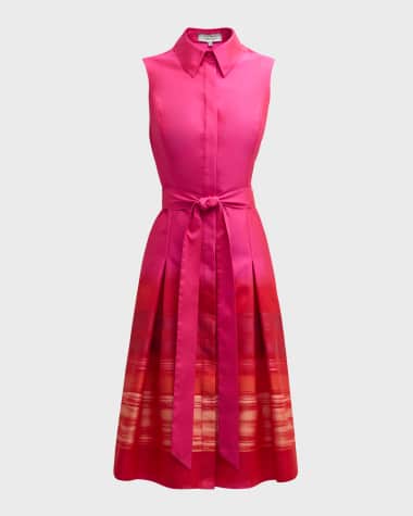 Rickie Freeman for Teri Jon Sleeveless Pleated Ombre Midi Shirtdress