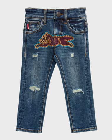 Icecream Boy's Jeans W/ Embroidered Cat, Size 2-10