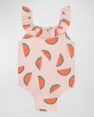 Mon Coeur Girl's Watermelon Ruffle One-Piece Swimsuit, Size 2-8