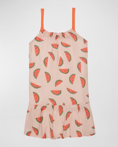 Mon Coeur Girl's Watermelon-Print Sleeveless Linen Dress, Size 2-8