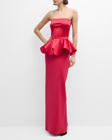 Chiara Boni La Petite Robe Strapless Peplum Column Gown