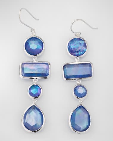 Ippolita Rock Candy Large Mixed-Cut 4-Tier Earrings in Rock Crystal, MOP and Lapis Triplet