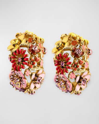 Oscar de la Renta Enamel Flower Hoop Earrings