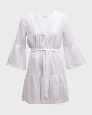 Heidi Klein White Bay V-Neck Belted Mini Dress