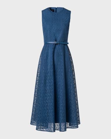 Akris Sleeveless Embroidered Lace Belted Midi Dress