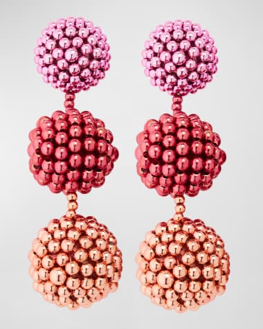 Oscar de la Renta 3-Ball Beaded Chandelier Earrings