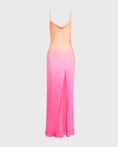LoveShackFancy Nadine Ombre Silk Cowl-Neck Maxi Slip Dress