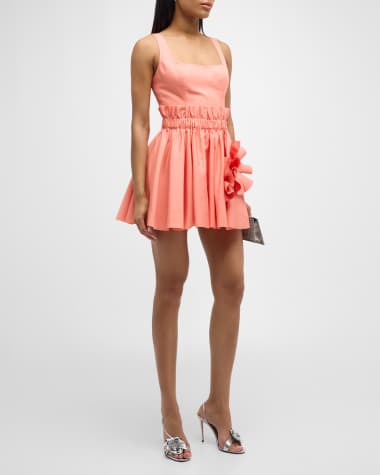 AREA Ruffle Flower Square-Neck Sleeveless Mini Dress