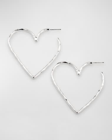 NEST Jewelry Silver Heart Hammered Skinny Hoop Earrings