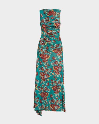 Ulla Johnson Livia Sleeveless Ruched Floral Maxi Dress